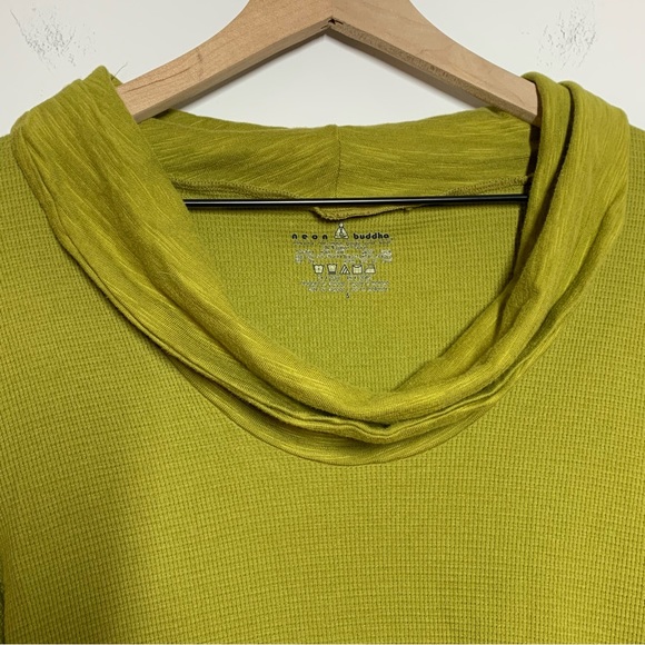 Neon Buddha cowl neck chartreuse green long sleeve waffle knit boho tunic S - Picture 7 of 8